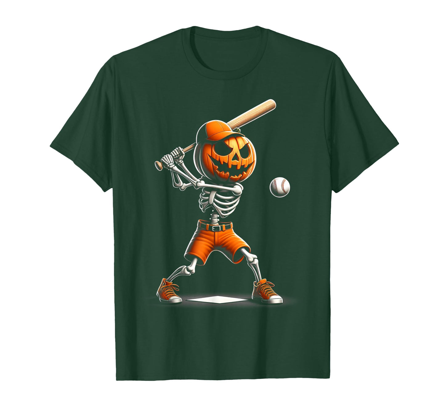 Funny Skeleton Baseball Pumpkin Halloween Costume Boys Kids T-Shirt