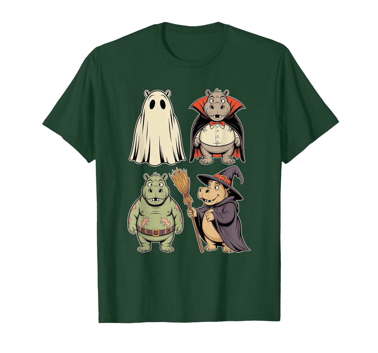 Funny Hippo Ghost Witch Zombie Halloween Costume Boys Girls T-Shirt
