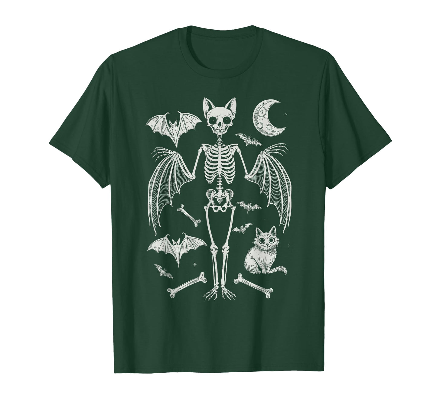 Halloween Bat Skeleton Spooky Cat Gothic Spooky Season T-Shirt