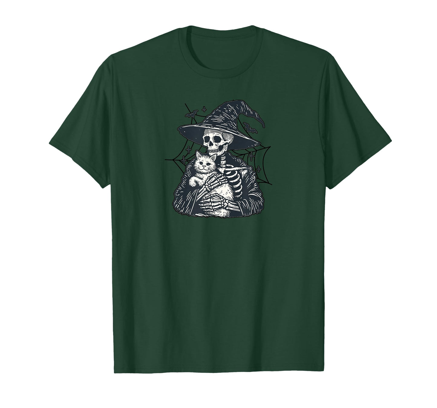 Skeleton Hugging Cat Funny Halloween Cat Lover Cat Mom Dad T-Shirt