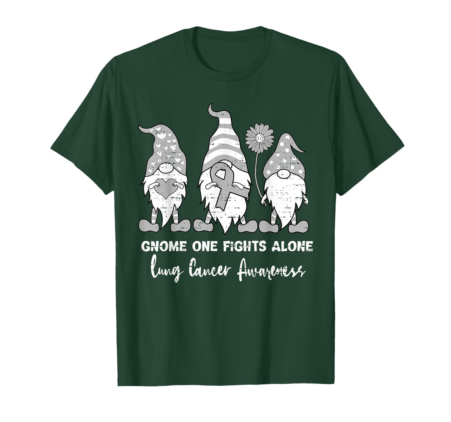 Lung Cancer Awareness Gnome White Ribbon Support Boys Girls T-Shirt