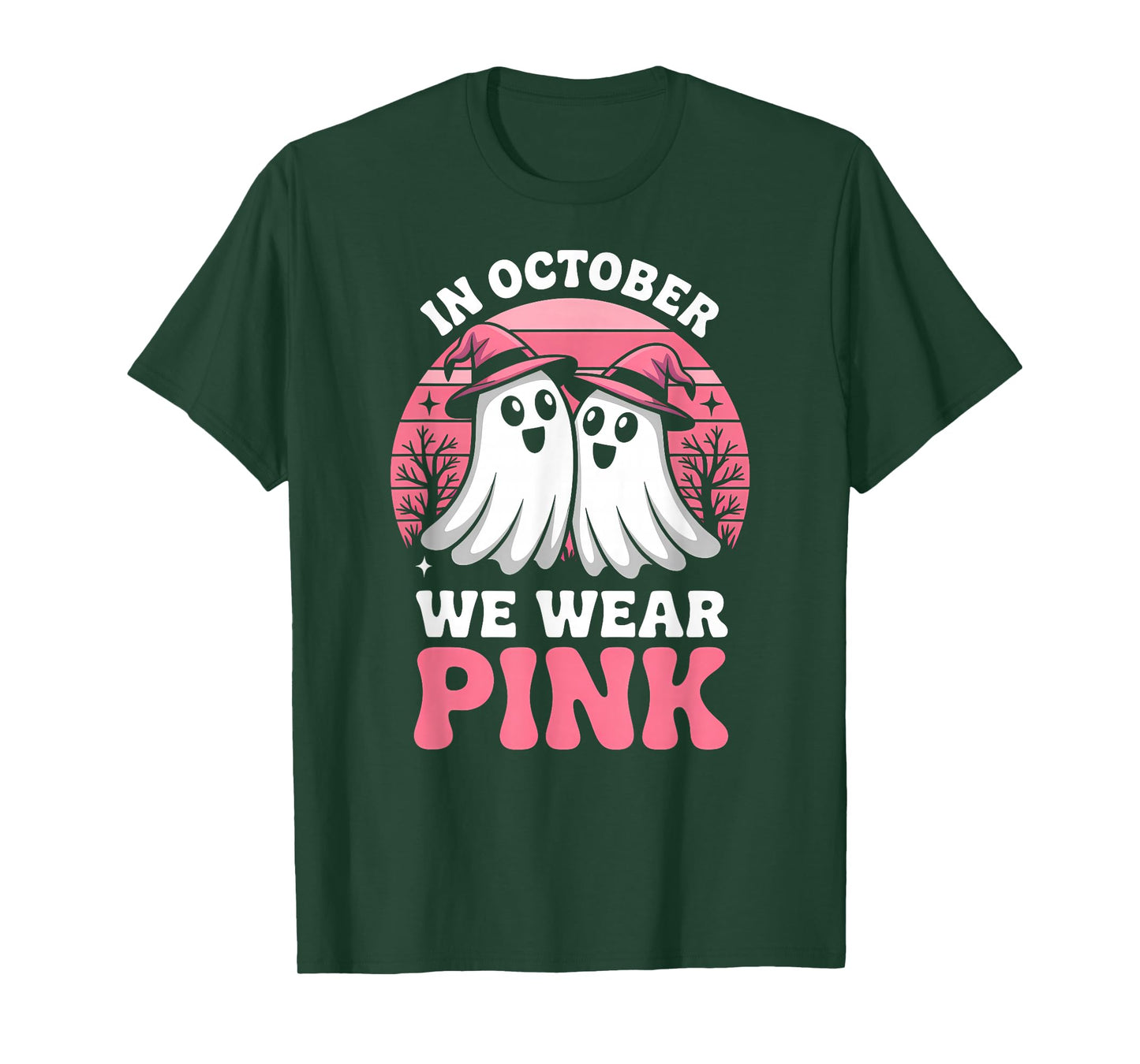 in October We Wear Pink Breast Cancer Awareness Halloween T-Shirt
