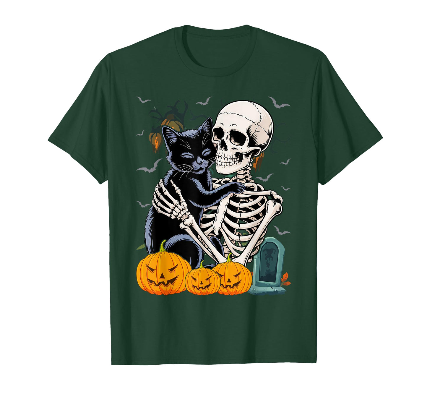 Skeleton and Black Cat Pet Halloween Costume T-Shirt