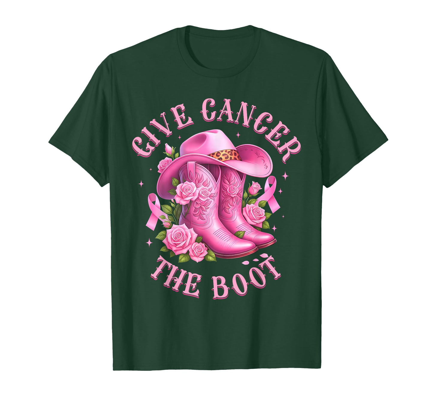 Give Breast Cancer The Boot Cowgirl Cancer Awareness Ribbon T-Shirt