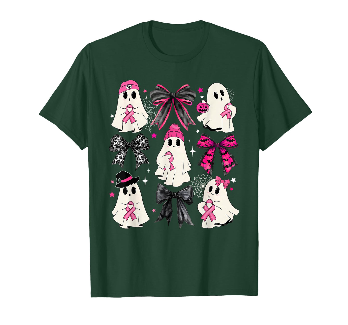 Ghost Halloween Pink Coquette Bow Breast Cancer Awareness T-Shirt