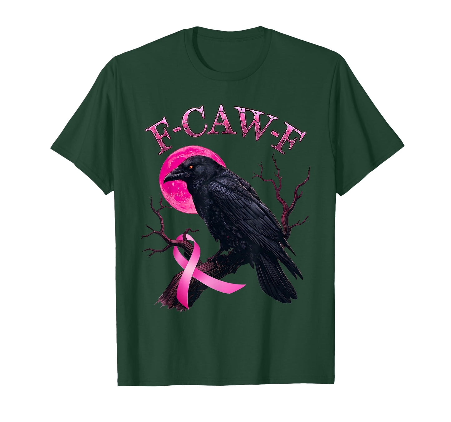 F-Caw-F Black Crow Pink Moon Breast Cancer Awareness Humor T-Shirt