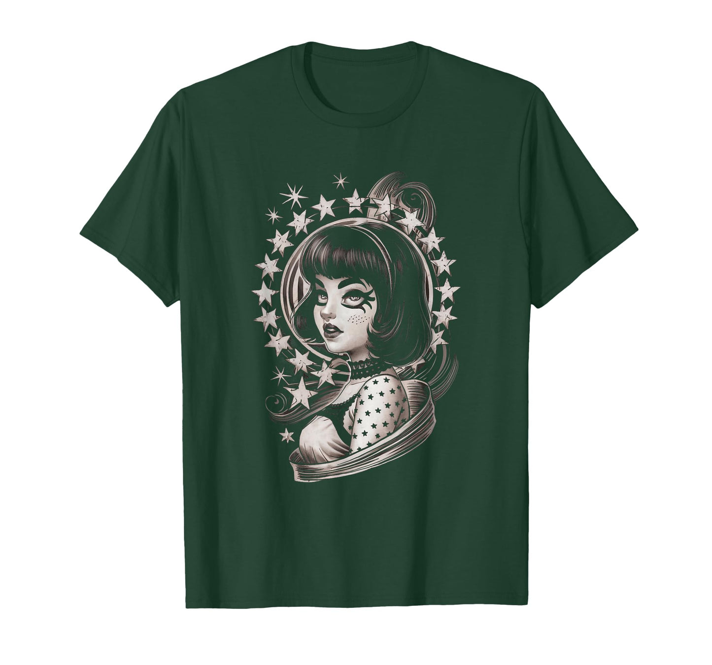 Vintage Tattoo Goth Girl Retro Rockabilly Art T-Shirt