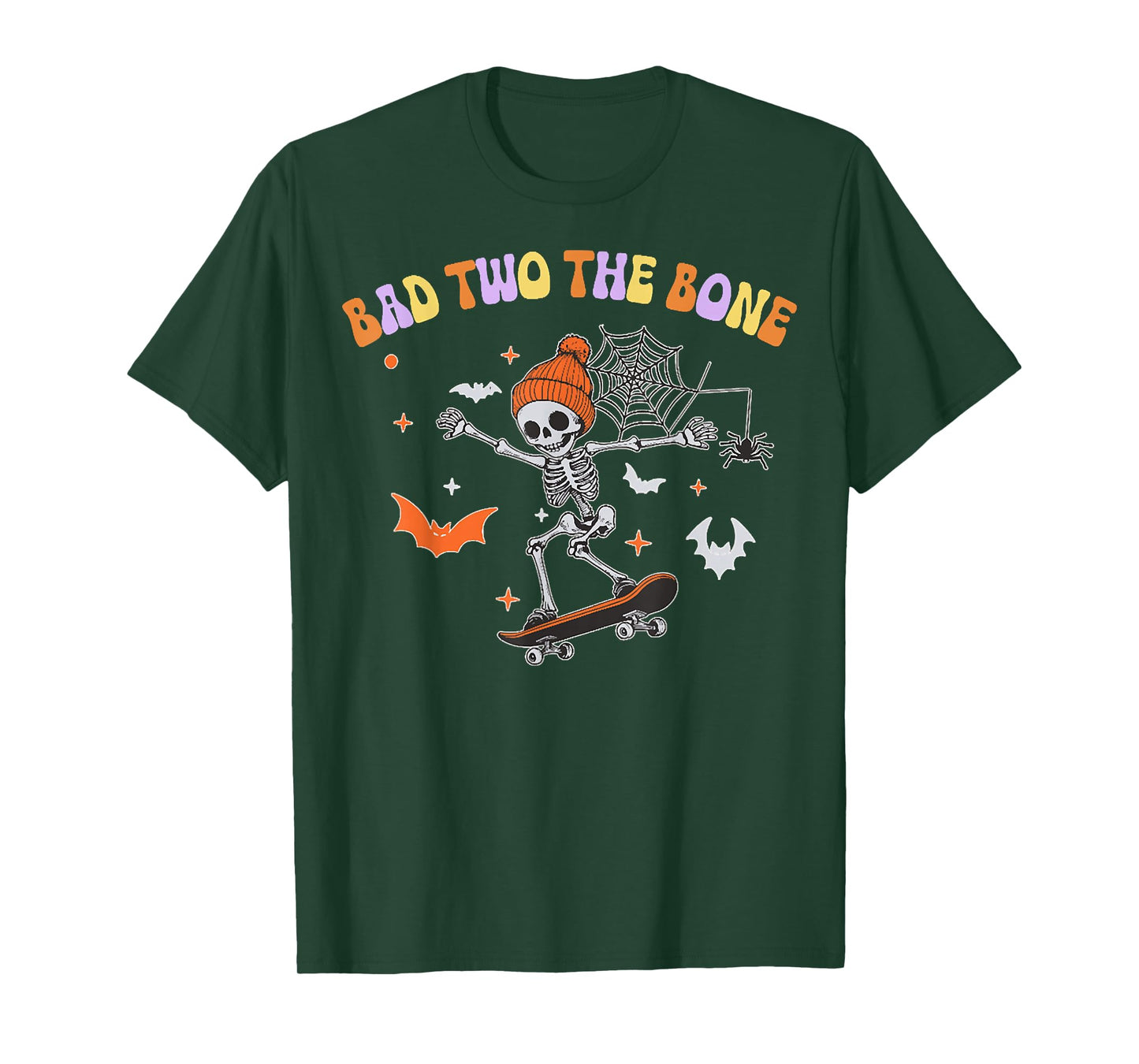 Bad to The Bone Skeleton Halloween Skateboard,Boo Spooky Boy T-Shirt