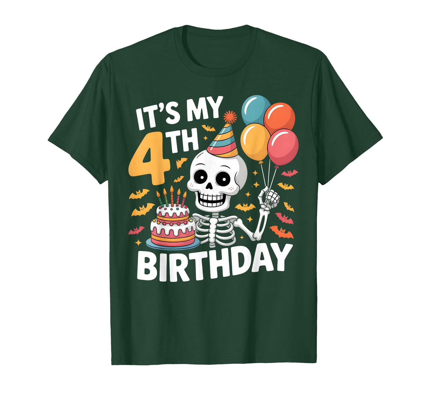 Funny Skeleton 4th Birthday for Halloween Kids Party T-Shirt