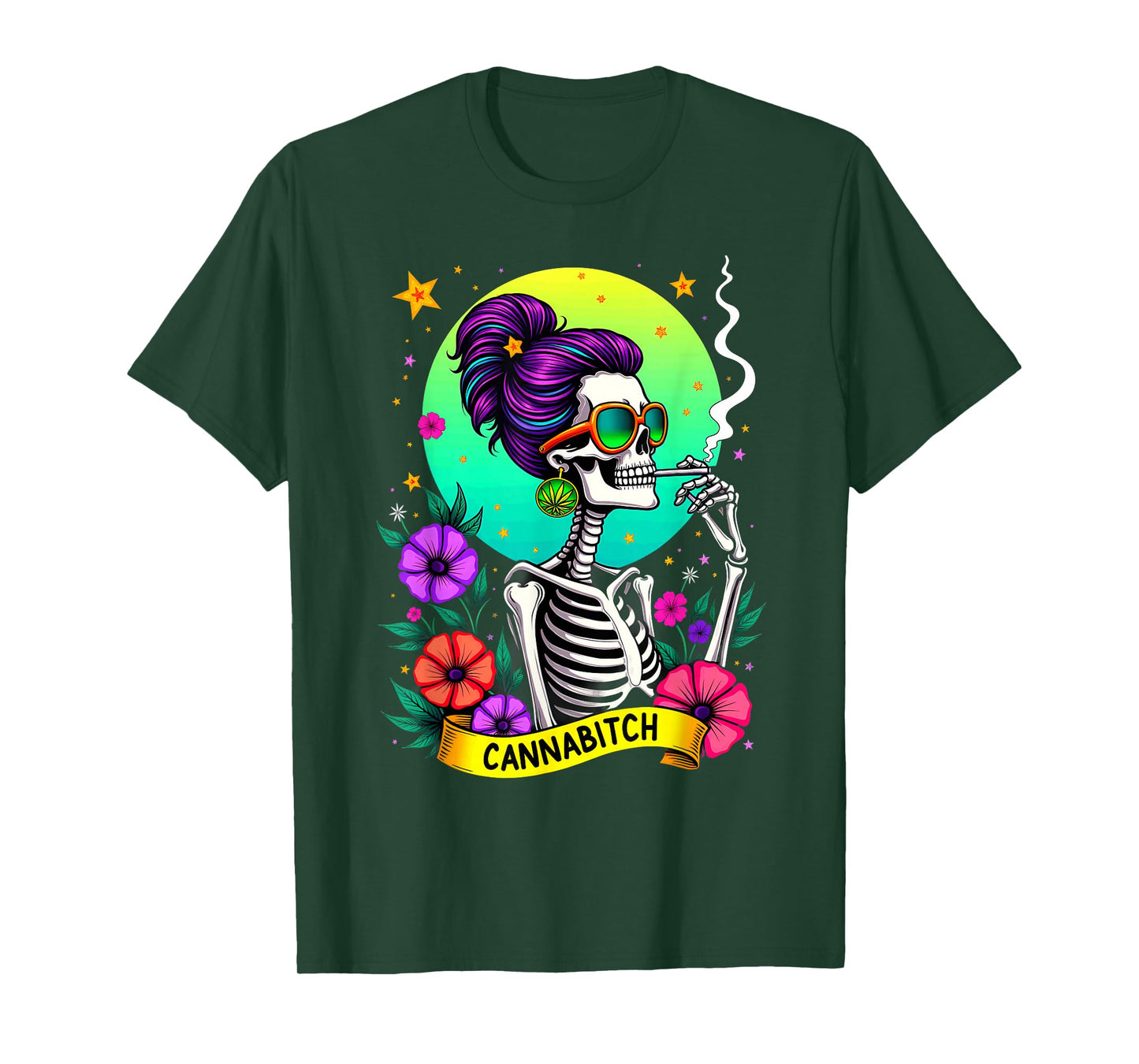 Tarot Card Cannabitch Skeleton Stoners Marijuana Smoking T-Shirt