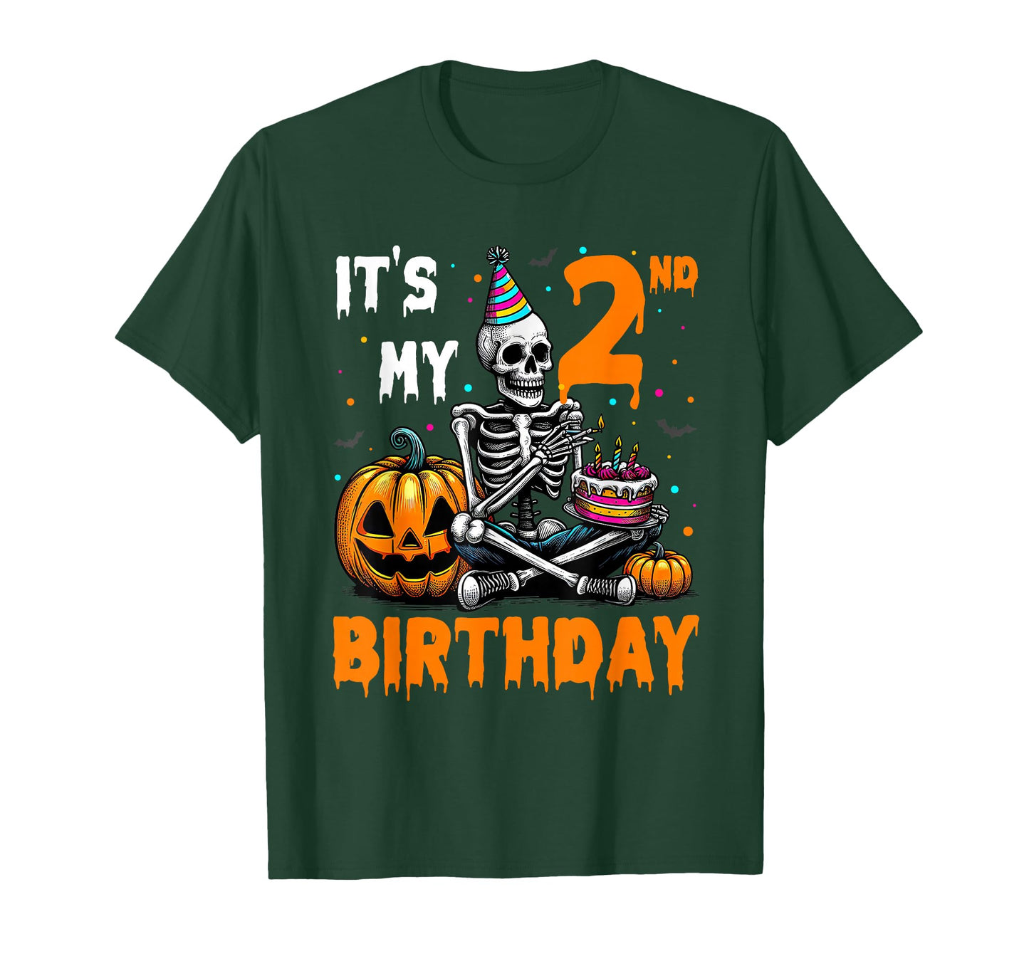 Skeleton 2nd Birthday Halloween Party Kids 2 Years T-Shirt