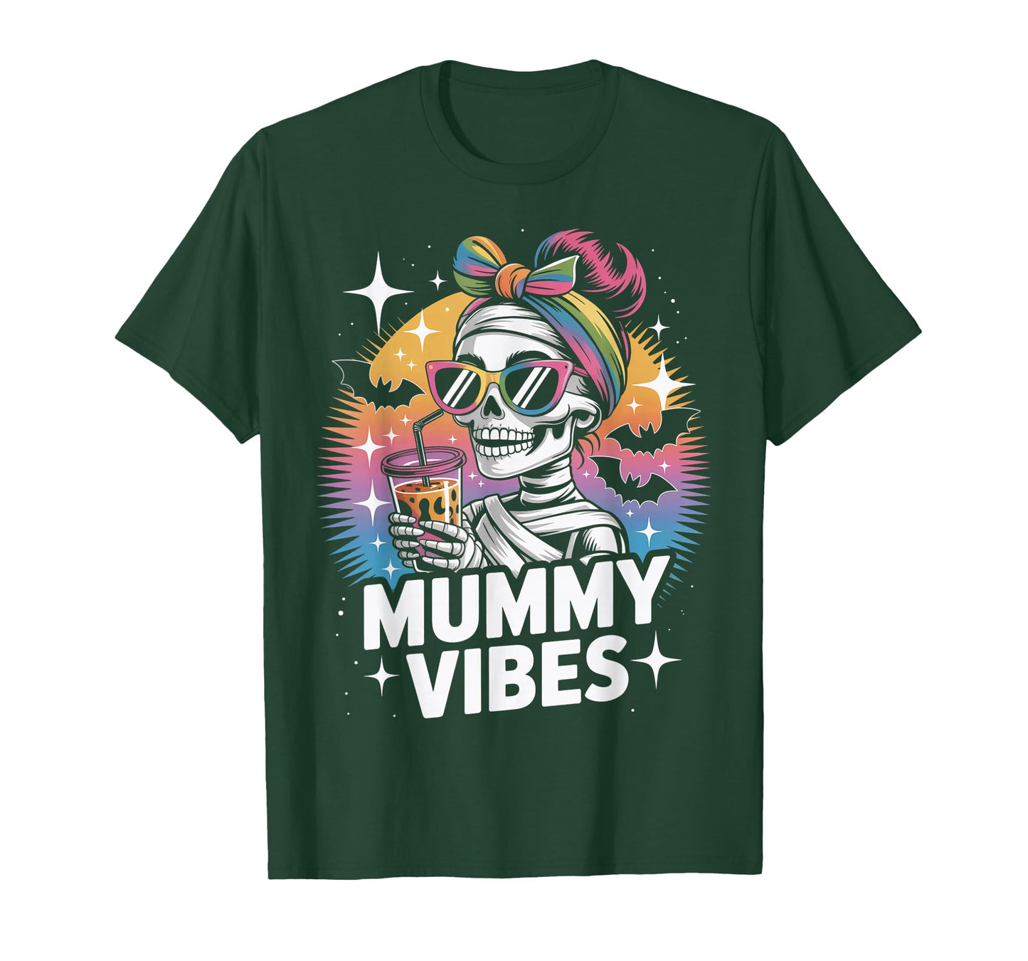 Messy Bun Halloween Mummy Vibes Skeleton Mama Mum Mom Mommy T-Shirt