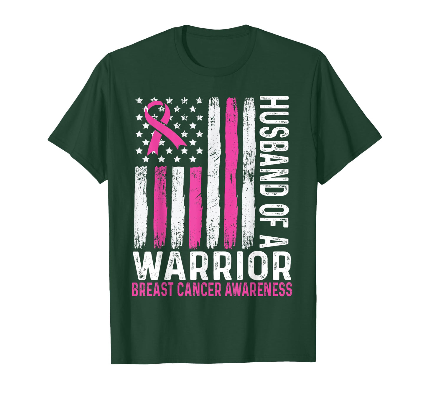 Husband of a Warrior Cancer USA American Flag Breast Cancer T-Shirt