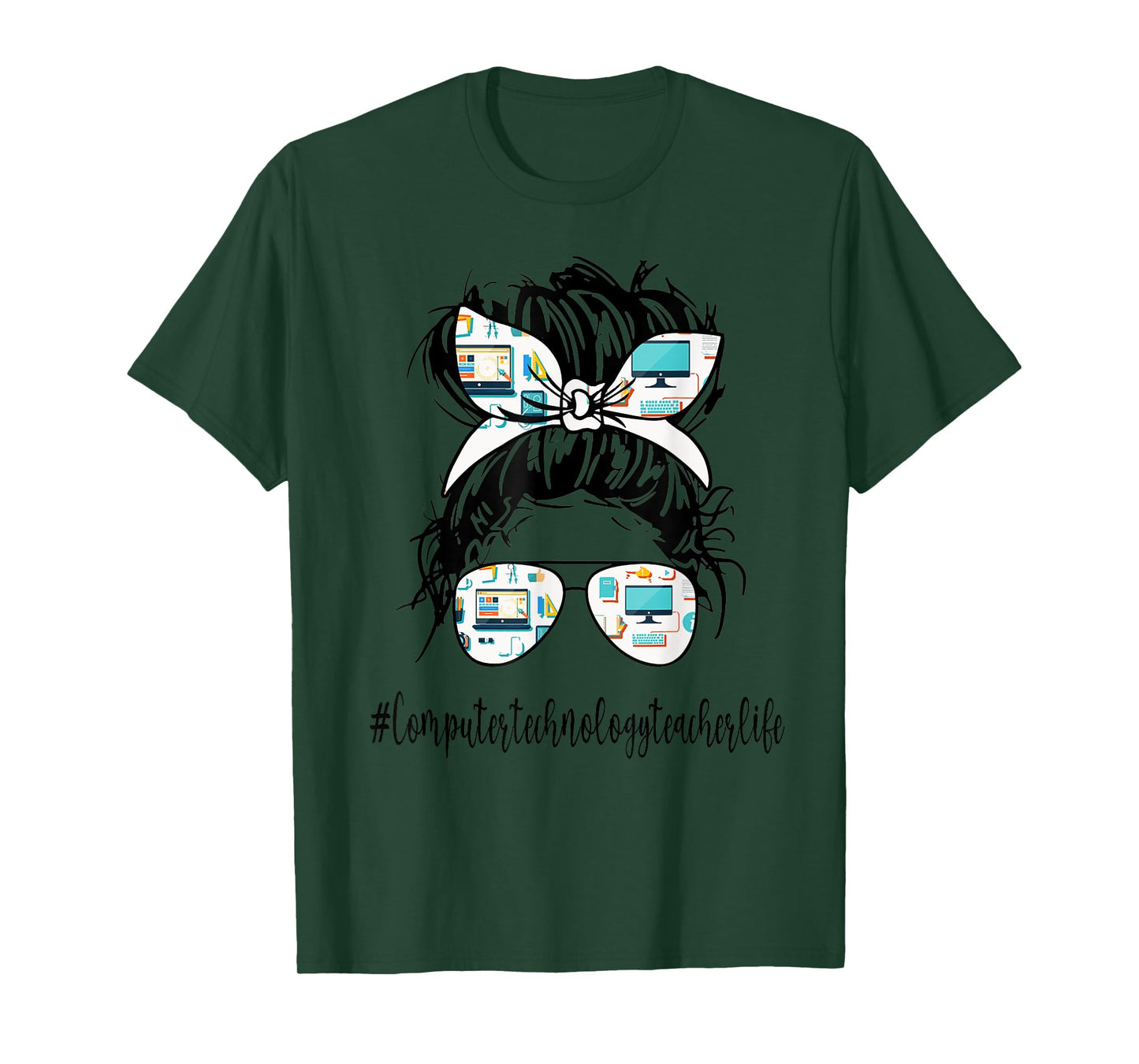 Computer Technology Teacher Life Messy Bun Back to School T-Shirt