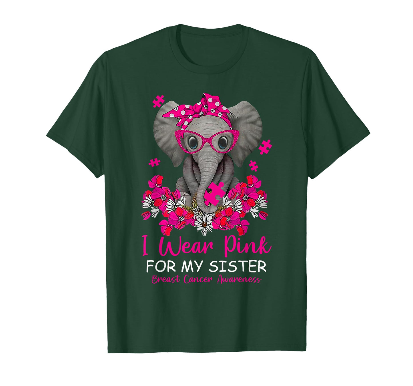 I Wear Pink For My Sister Elephant Breast Cancer Awareness T-Shirt