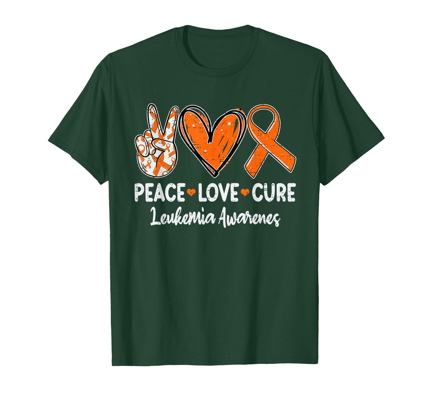 Peace Love Cure Leukemia Awareness Ribbon Orange Support T-Shirt