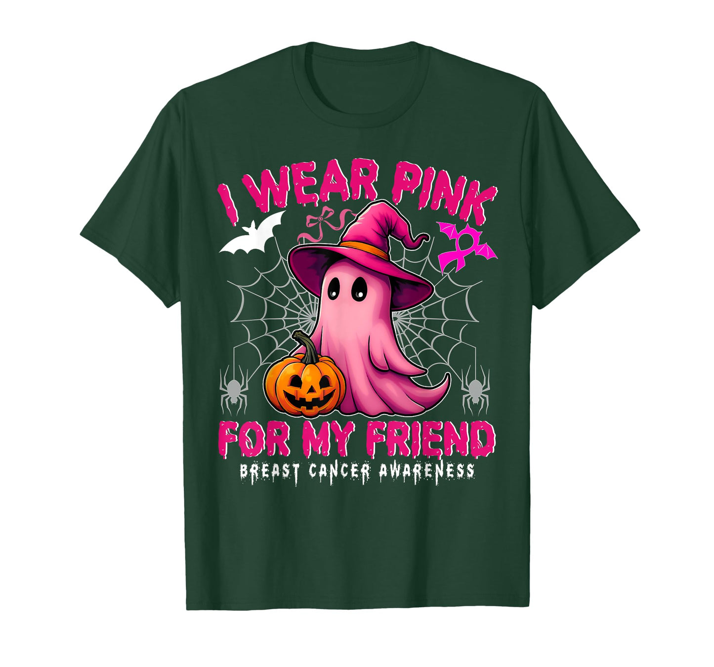 Breast Cancer Awareness I Wear Pink For My Friend Ghost T-Shirt