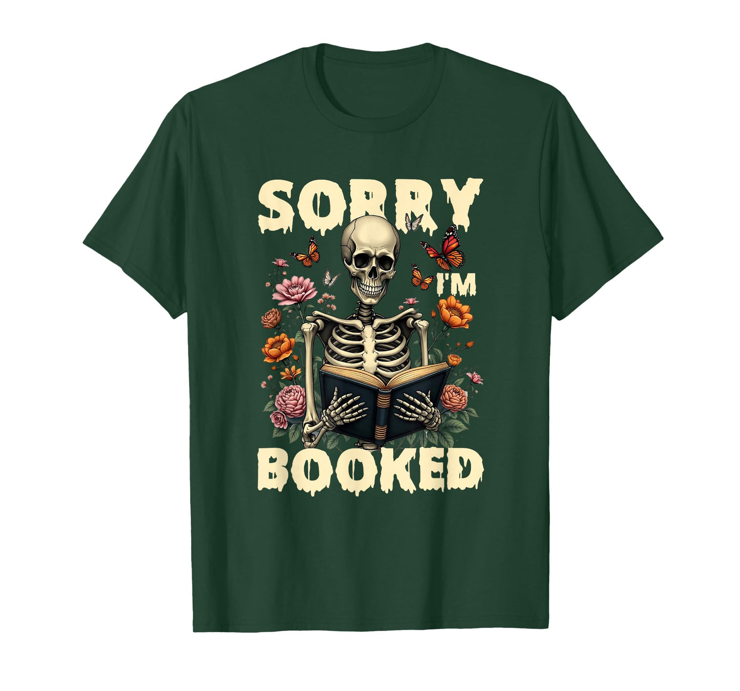 Sorry I'm Booked Floral Skeleton Reading Book Halloween T-Shirt