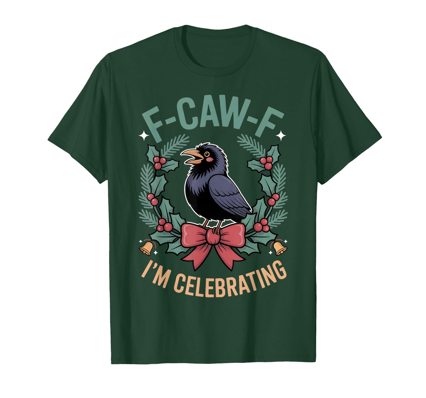 Black Crow F-Caw-F Funny Retro Christmas Lights Santa hat T-Shirt