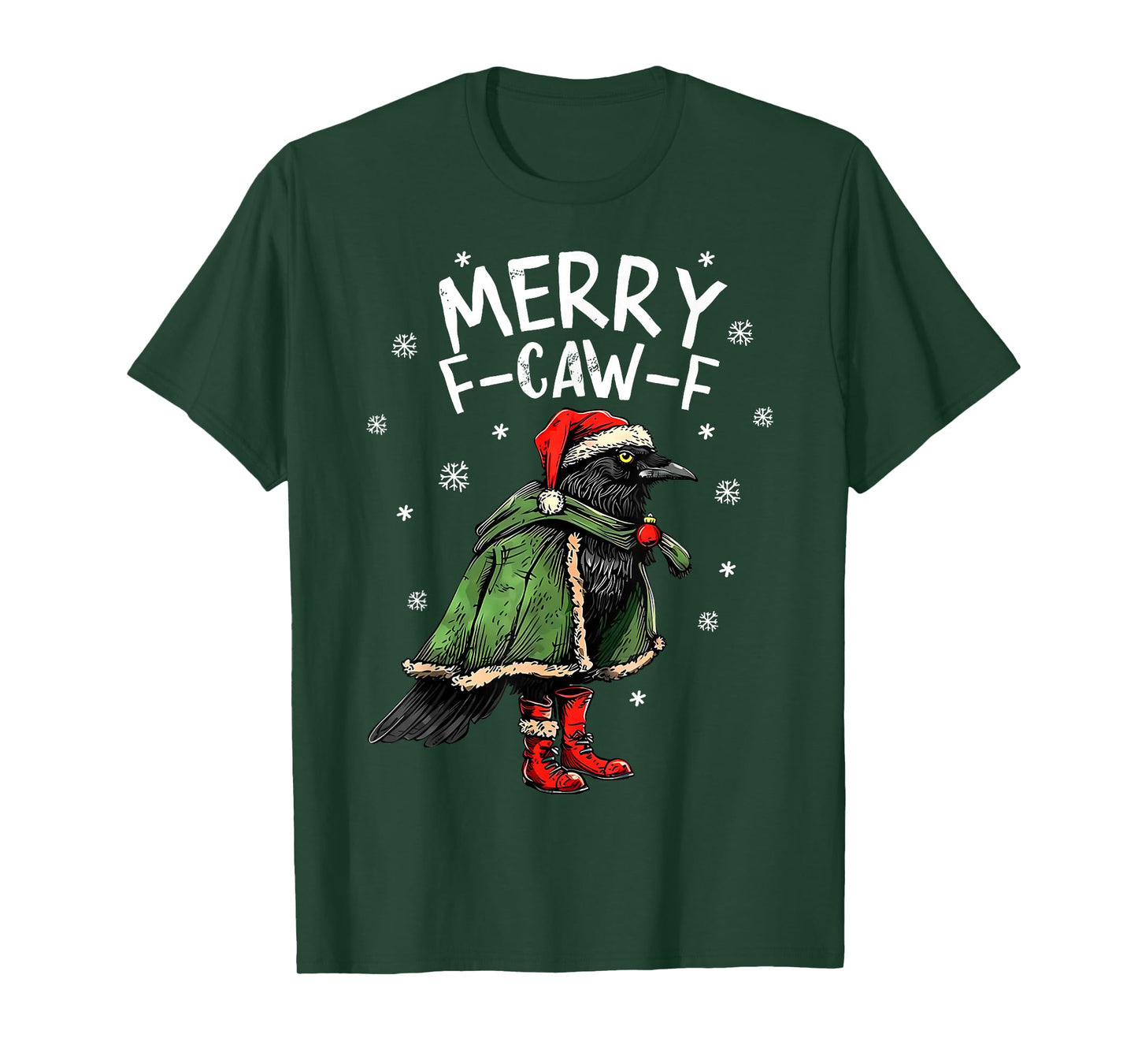 Merry F Caw F Christmas Funny Santa Raven Bird Men Women T-Shirt
