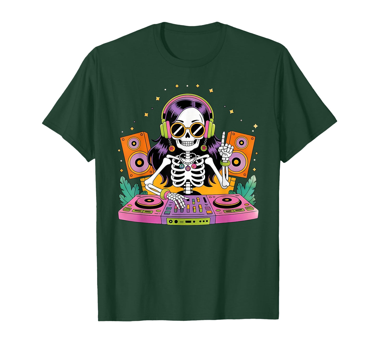 Skeleton DJ Halloween Costume Turntable Music Funny Women T-Shirt