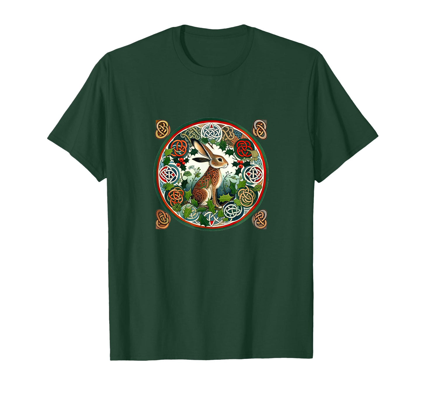 English Ivy Hare Illustration Garden Celtic Holly T-Shirt