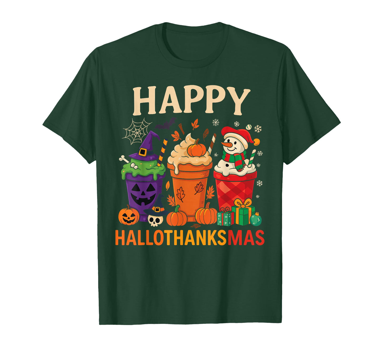Halloween Thanksgiving Christmas Happy HalloThanksMas T-Shirt