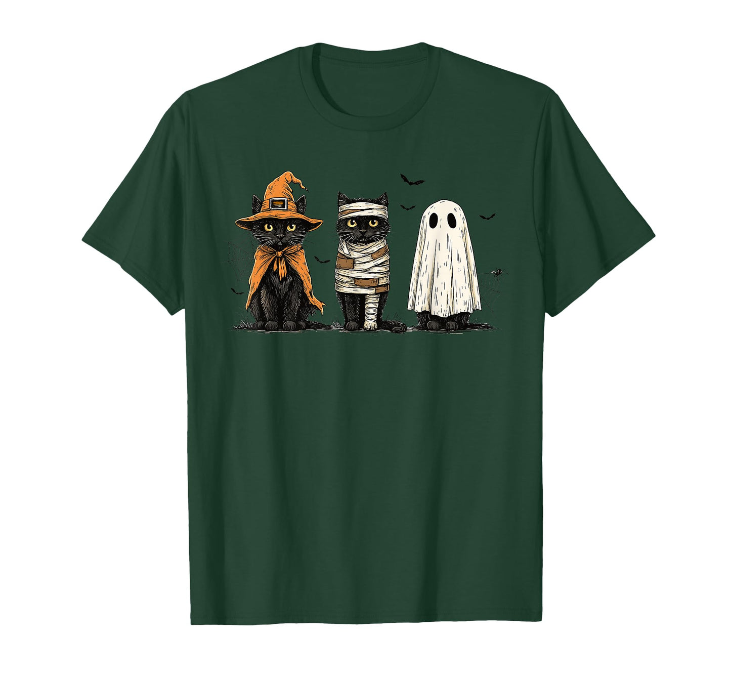 Black Cat Ghost Witch Halloween Costume Men Women Kids T-Shirt