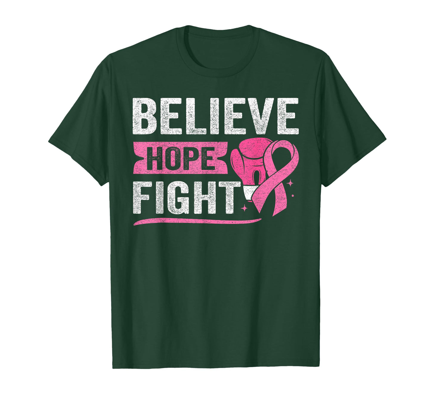 Believe Hope Fight Breast Cancer Awareness Pink Ribbon T-Shirt