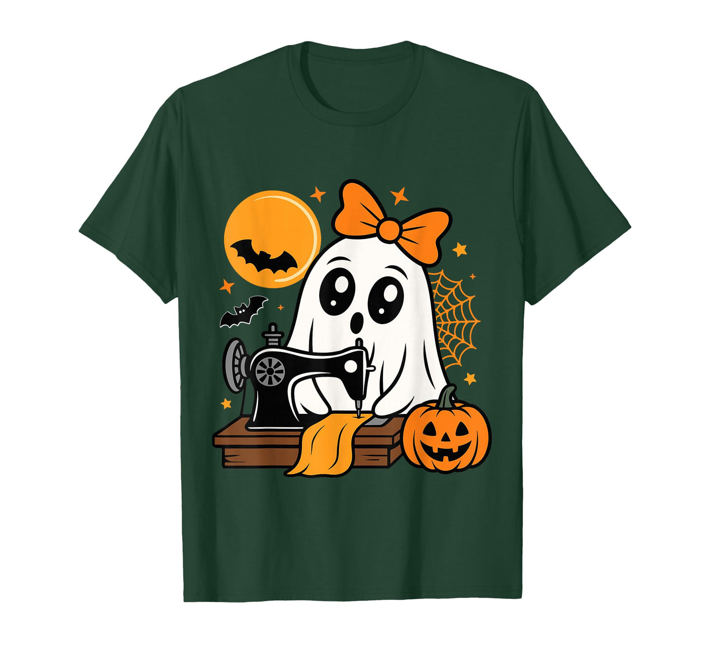 Halloween Cute Ghost Sewing with Bow and Pumpkin T-Shirt