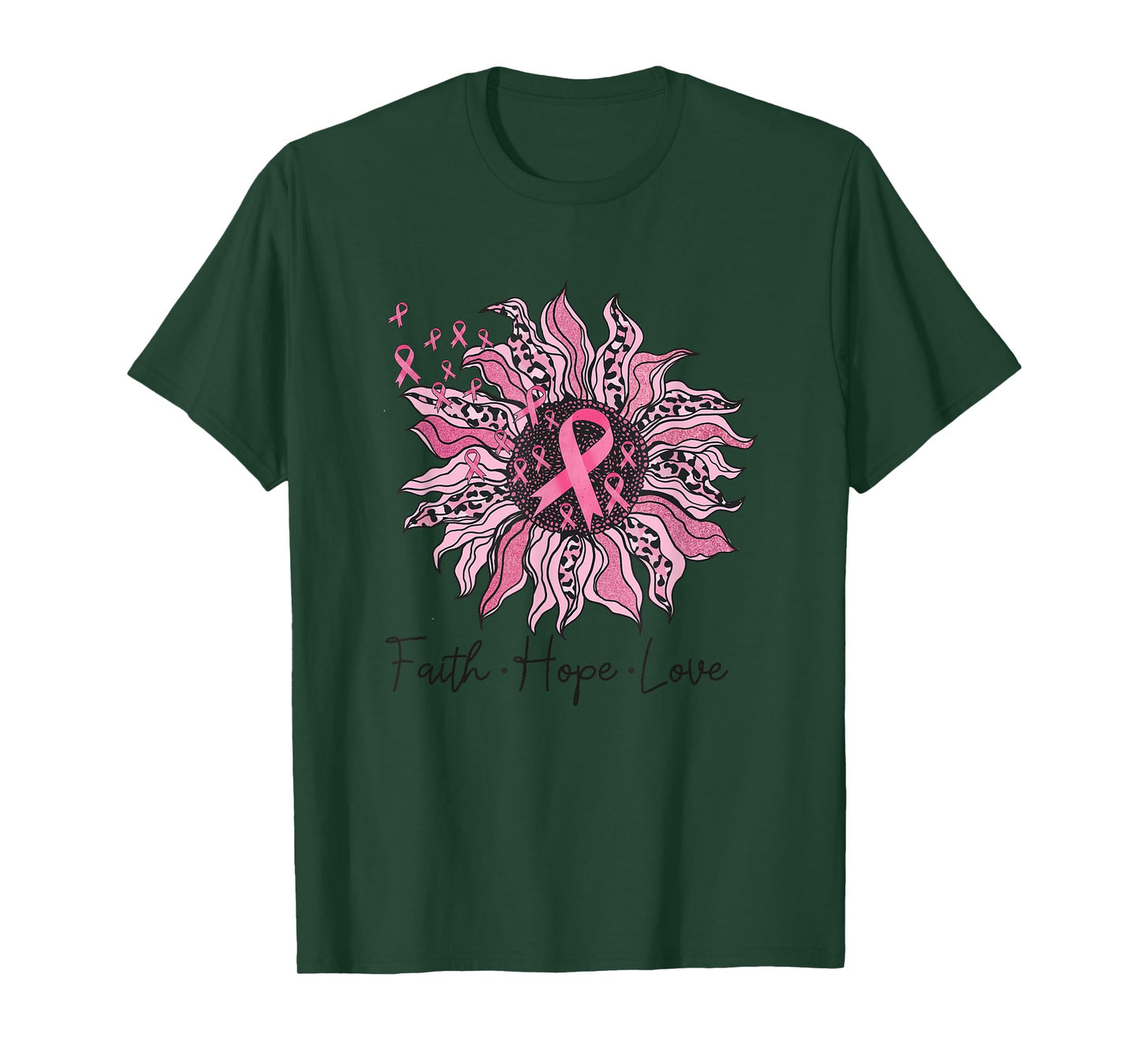 Faith Hope Love Sunflower Leopard Breast Cancer Awareness T-Shirt