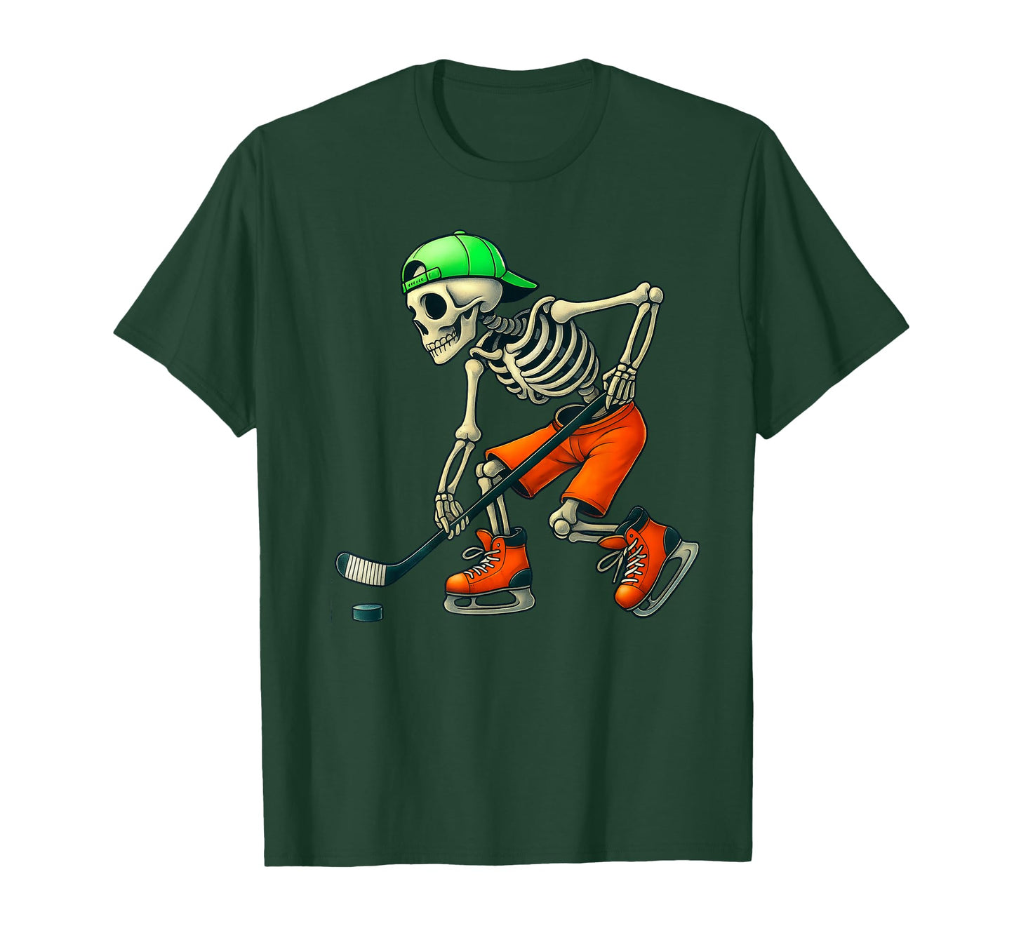 Skeleton Ice Hockey Halloween Funny Men Boys Kids T-Shirt