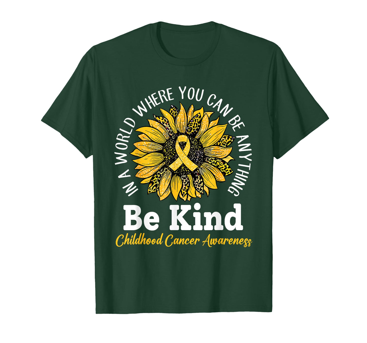 Be Kind Gold Ribbon Sunflower Childhood Cancer Awareness T-Shirt
