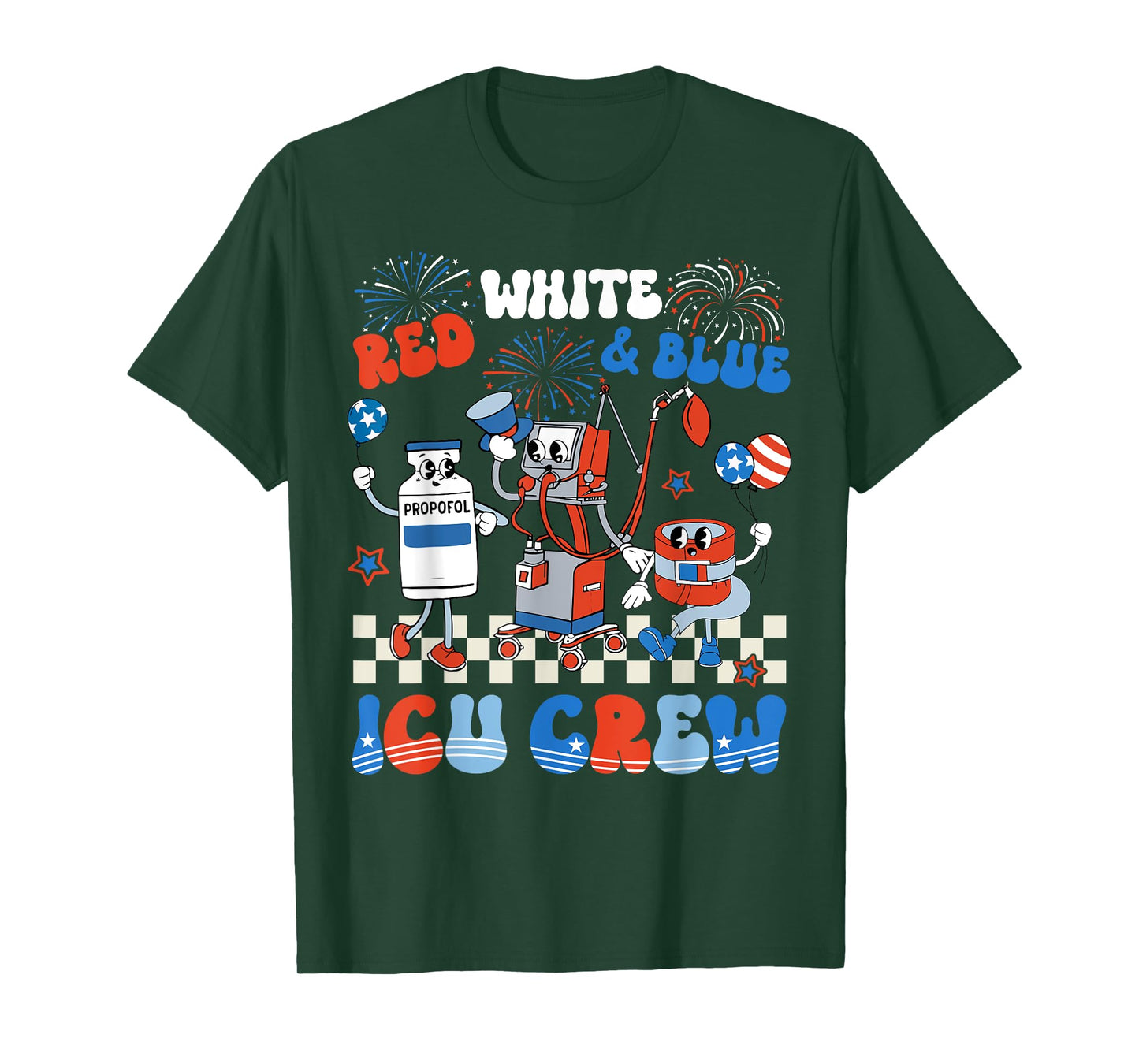 ICU Nurse 4th Of July Independence Day Red White ICU Crew T-Shirt