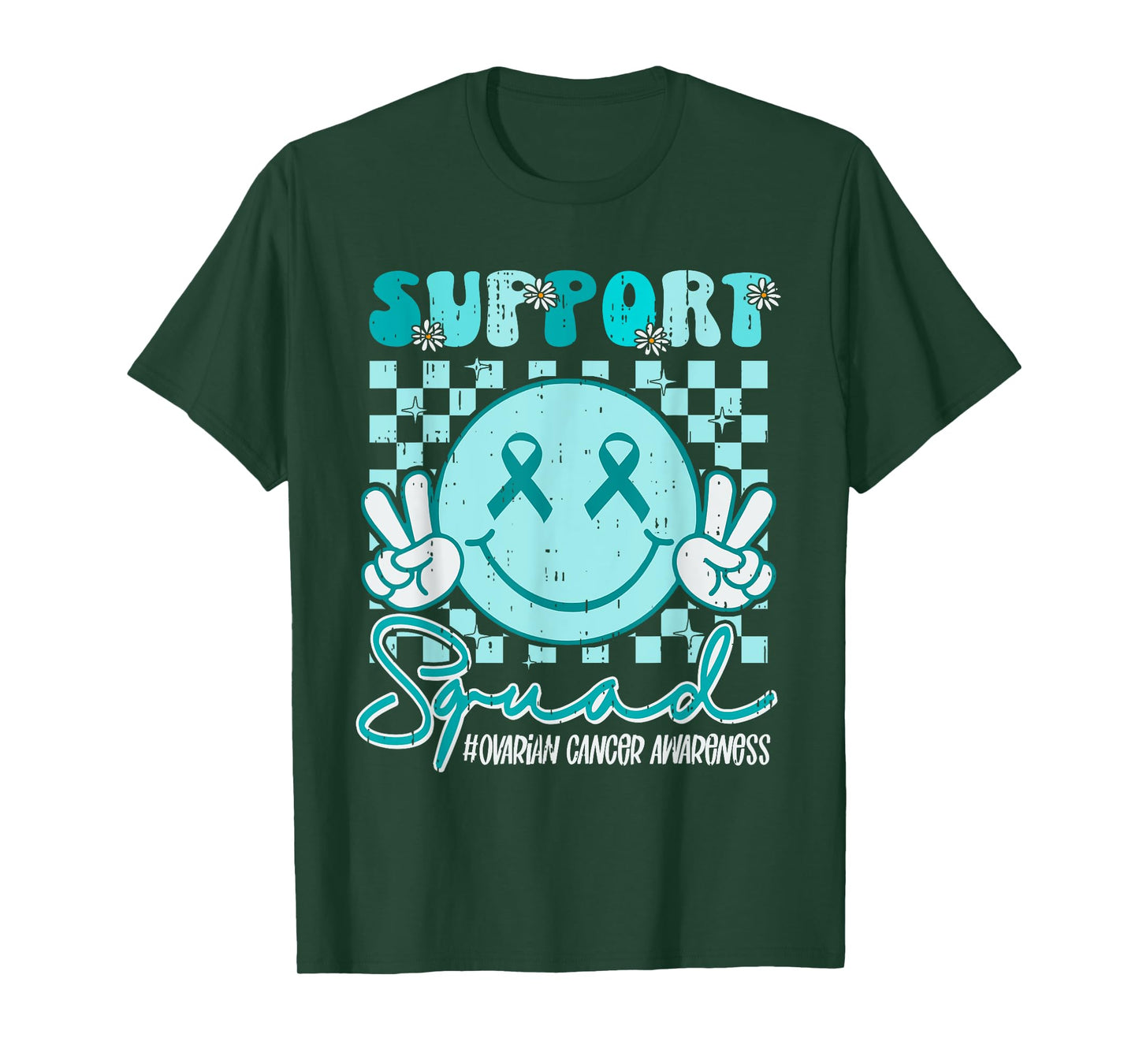 Support Squad Ovarian Cancer Awareness Smile Teal Ribbon T-Shirt