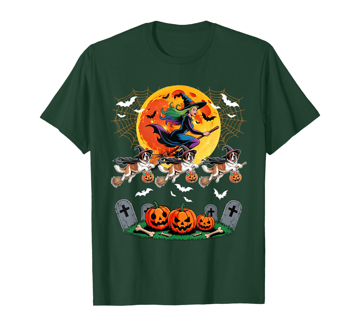 St. Bernards Cosplay Witch On Broomstick Halloween Owner T-Shirt