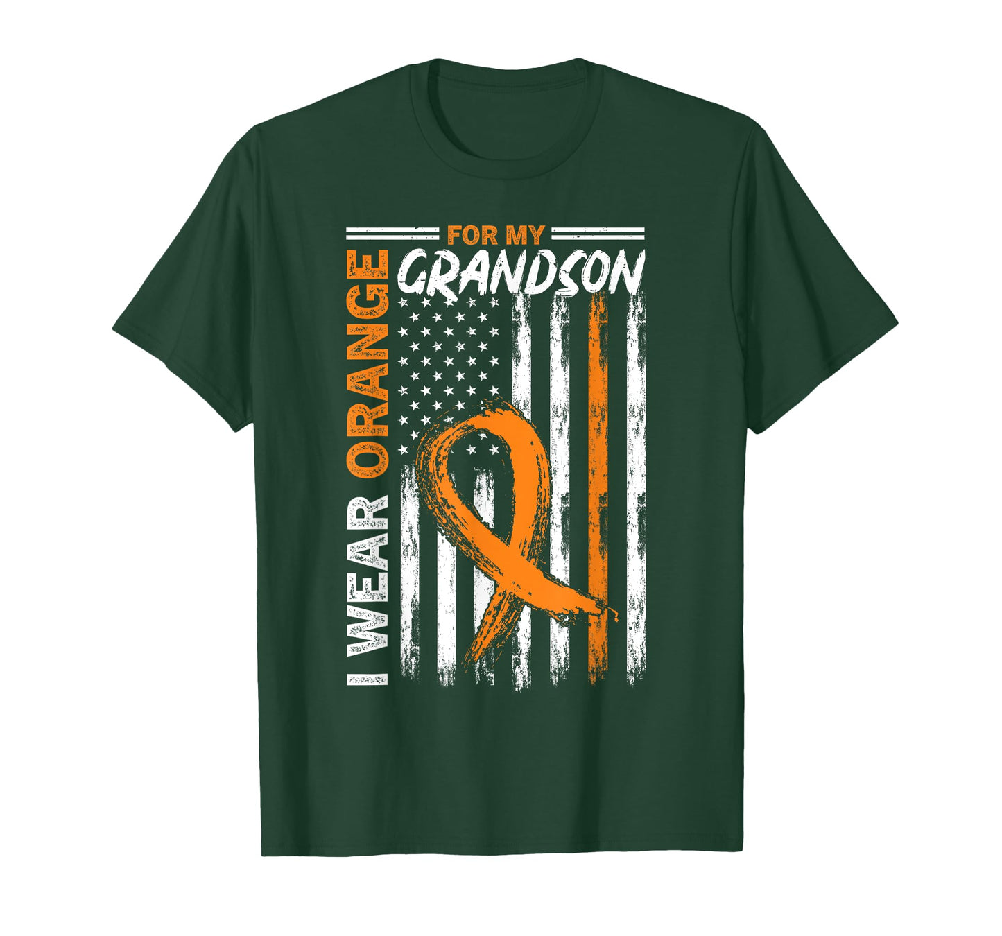 I Wear Orange for My Grandson Leukemia Cancer USA Flag Retro T-Shirt