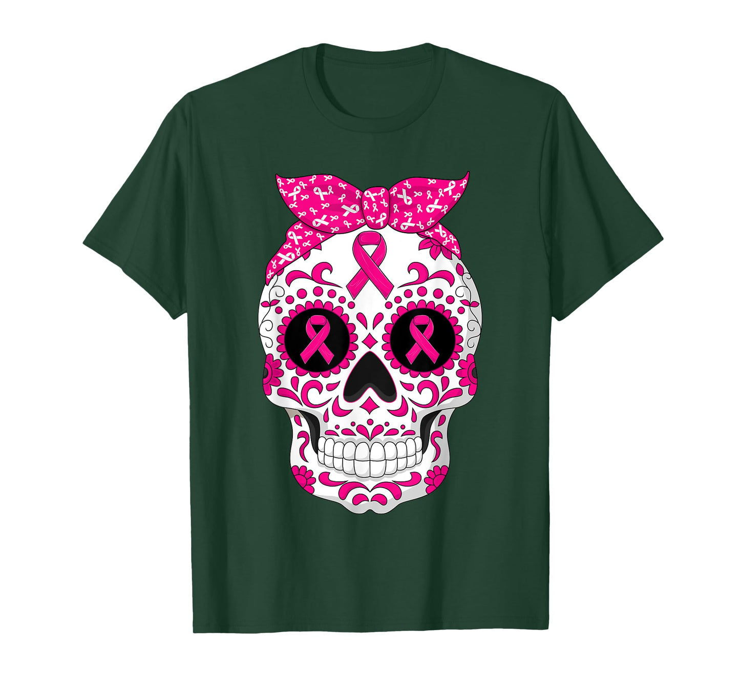 Skeleton Skull Pink Ribbon Breast Cancer Awareness T-Shirt