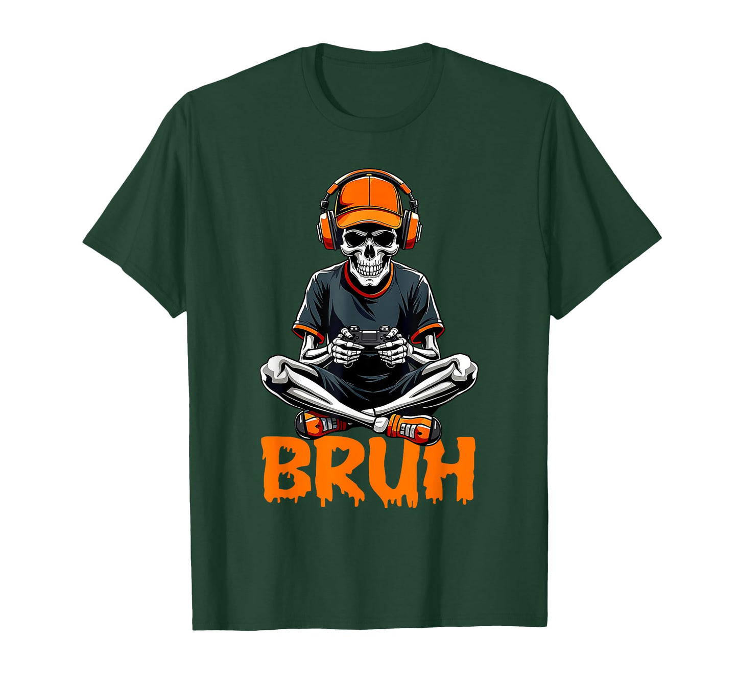 Bruh Halloween Skeleton Video Gaming Boys Kids Gamer Mens T-Shirt