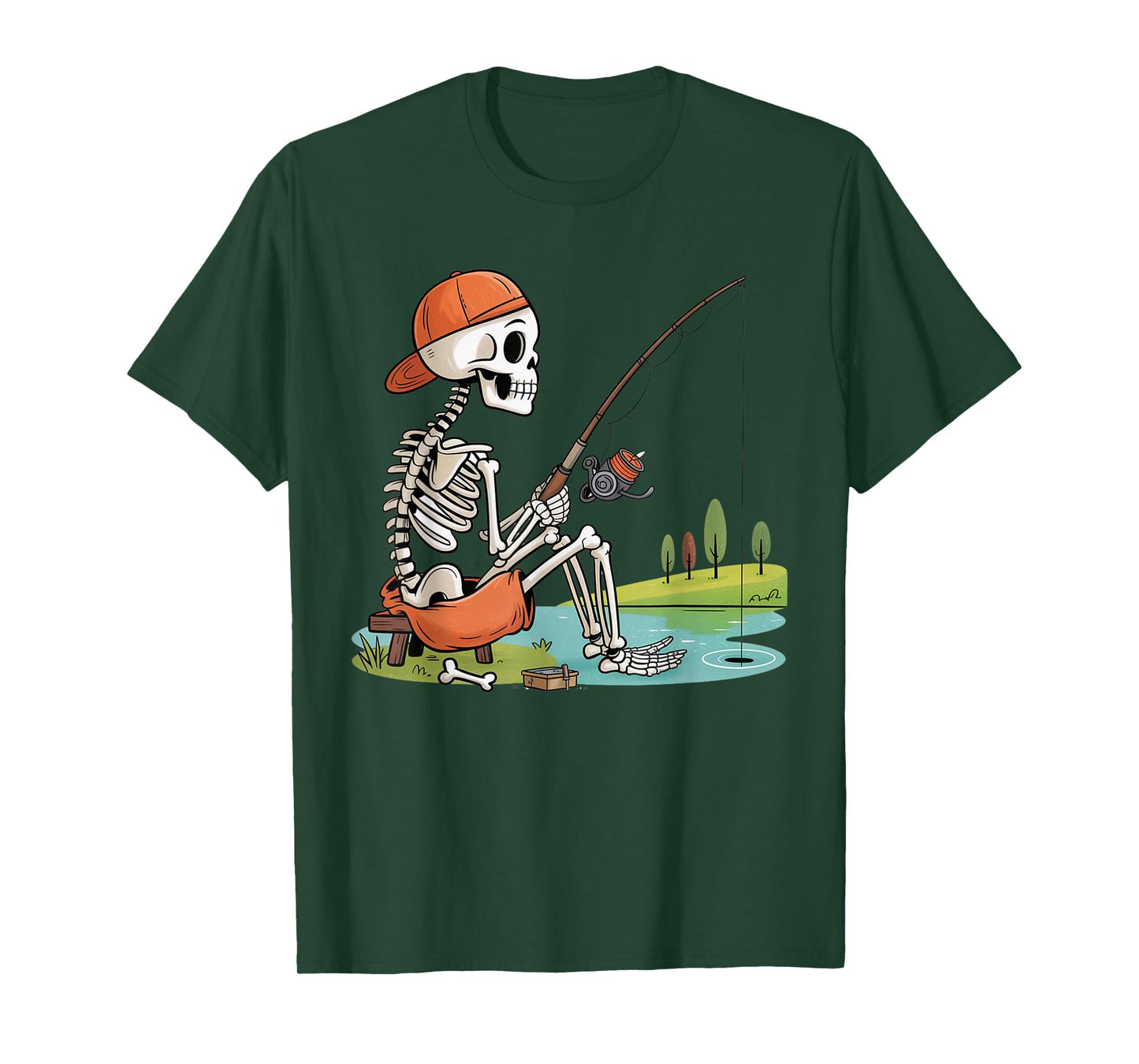 Skeleton Fishing Halloween Costume Funny Fishing Boys Kids T-Shirt