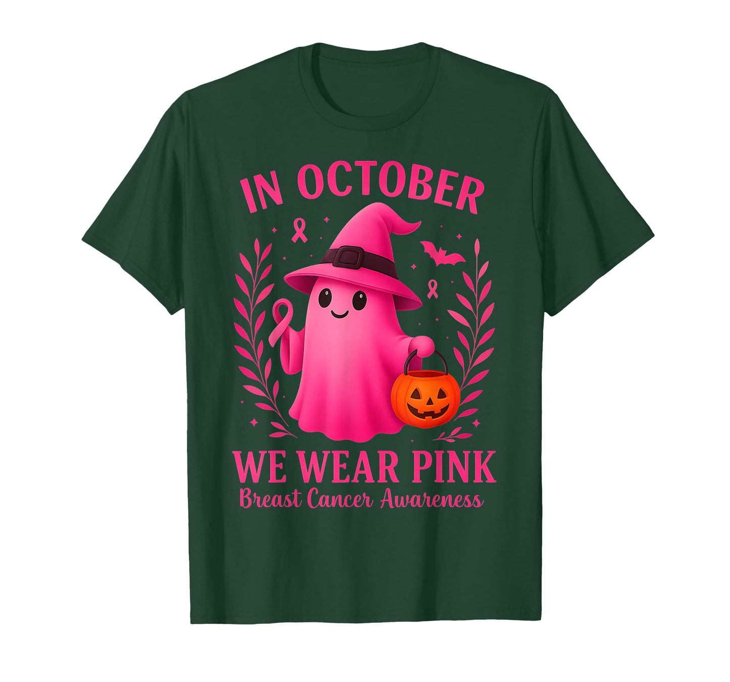 in October We Wear Pink Halloween Breast Cancer Awareness T-Shirt
