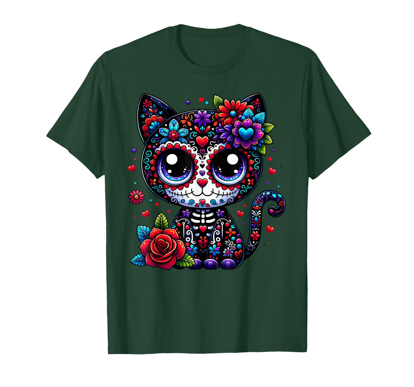 Dia De Los Muertos Cinco De Mayo Cat Sugar Skull Men Women T-Shirt