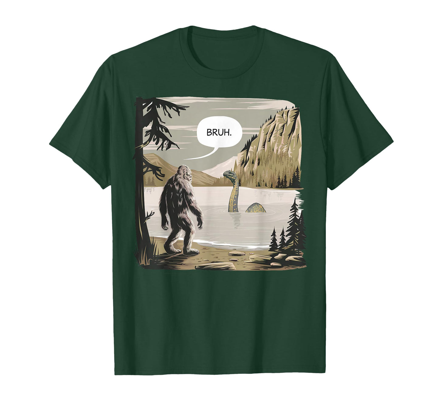 Bigfoot Loch Ness Monster Apparel Graphic Tees Unisex-Adults & Kids Funny Graphic T-Shirt Black Short Sleeve Small
