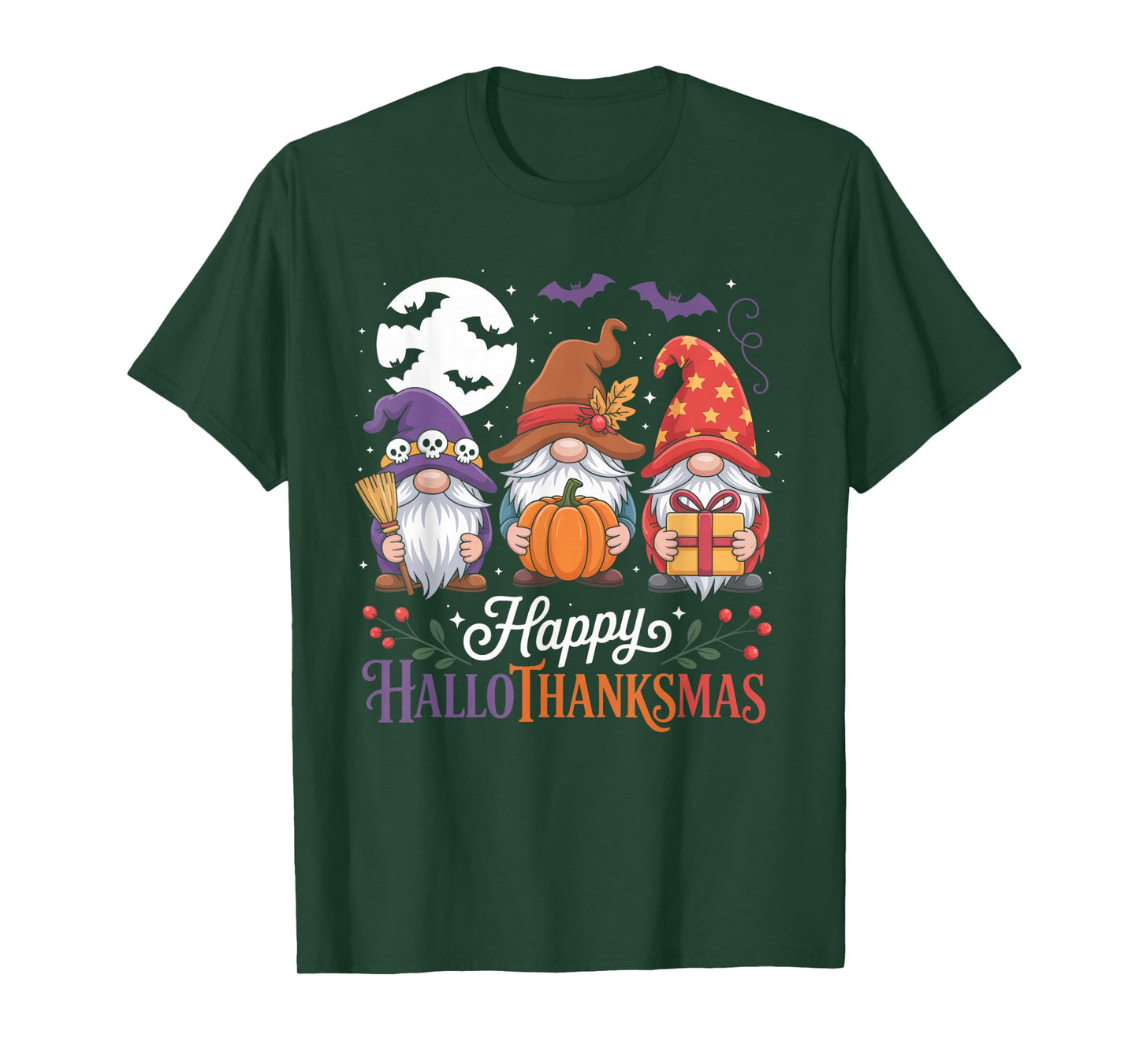 Halloween Thanksgiving Christmas Happy HalloThanksMas Gnomes T-Shirt