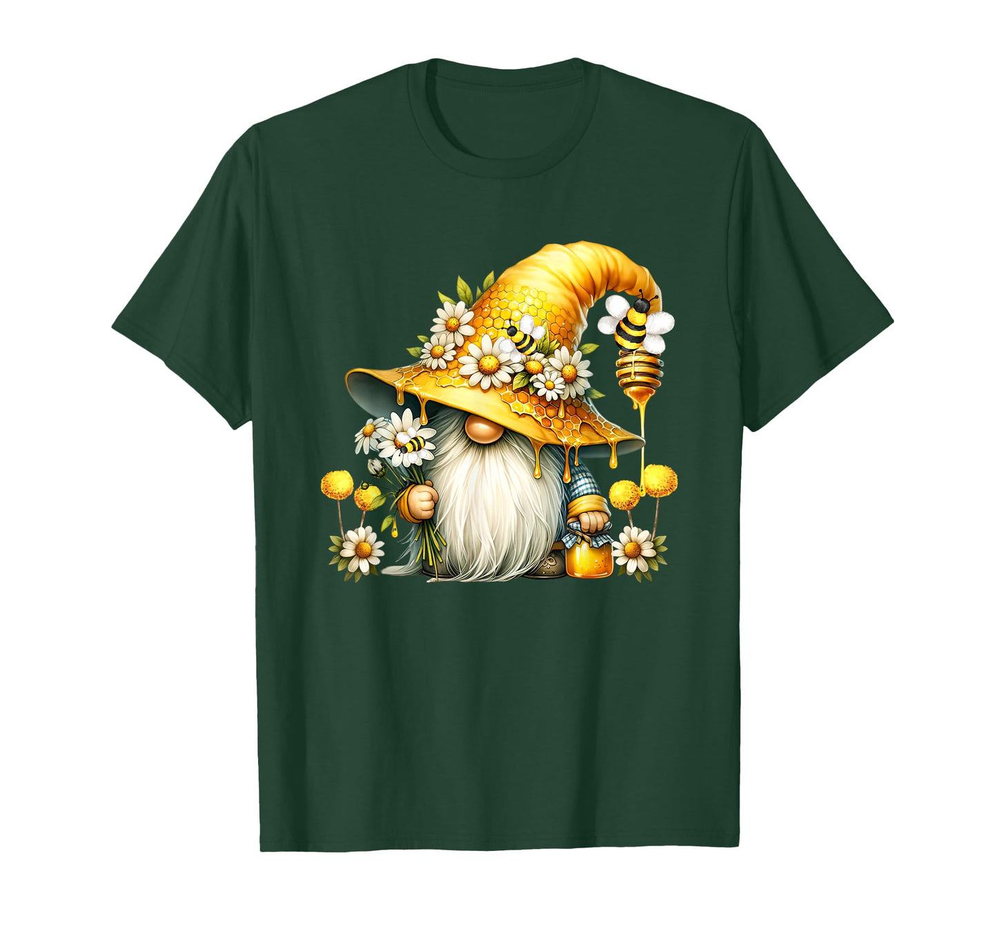 Bee Gnome Graphic For Women Daisy Flowers Funny Hippie Gnome T-Shirt