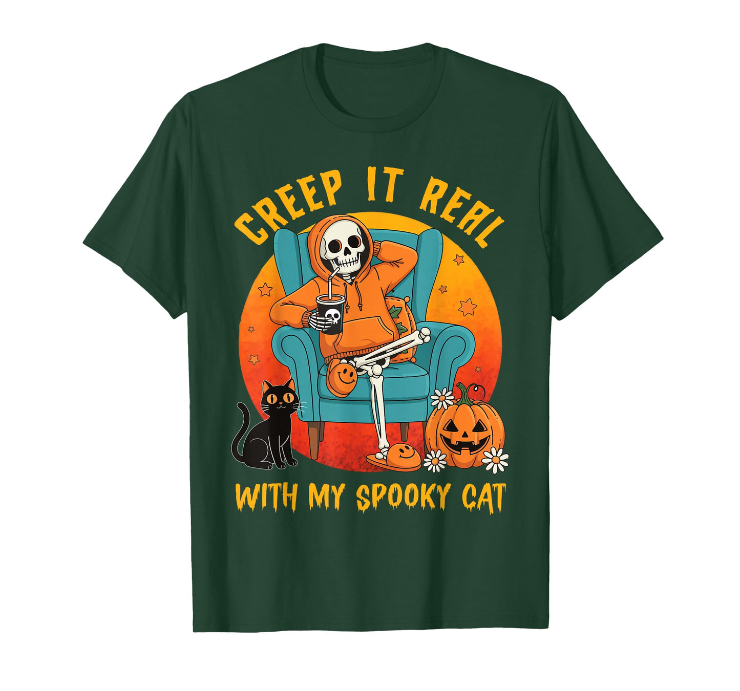 Creep It Real with My Spooky Cat Halloween Skeleton Girl Boy T-Shirt