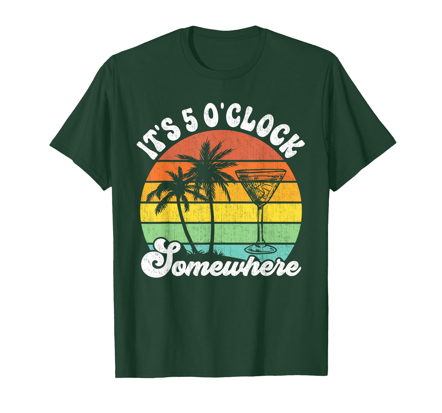 Vintage Coconut Tree Funny It's 5 O'clock Somewhere T-Shirt