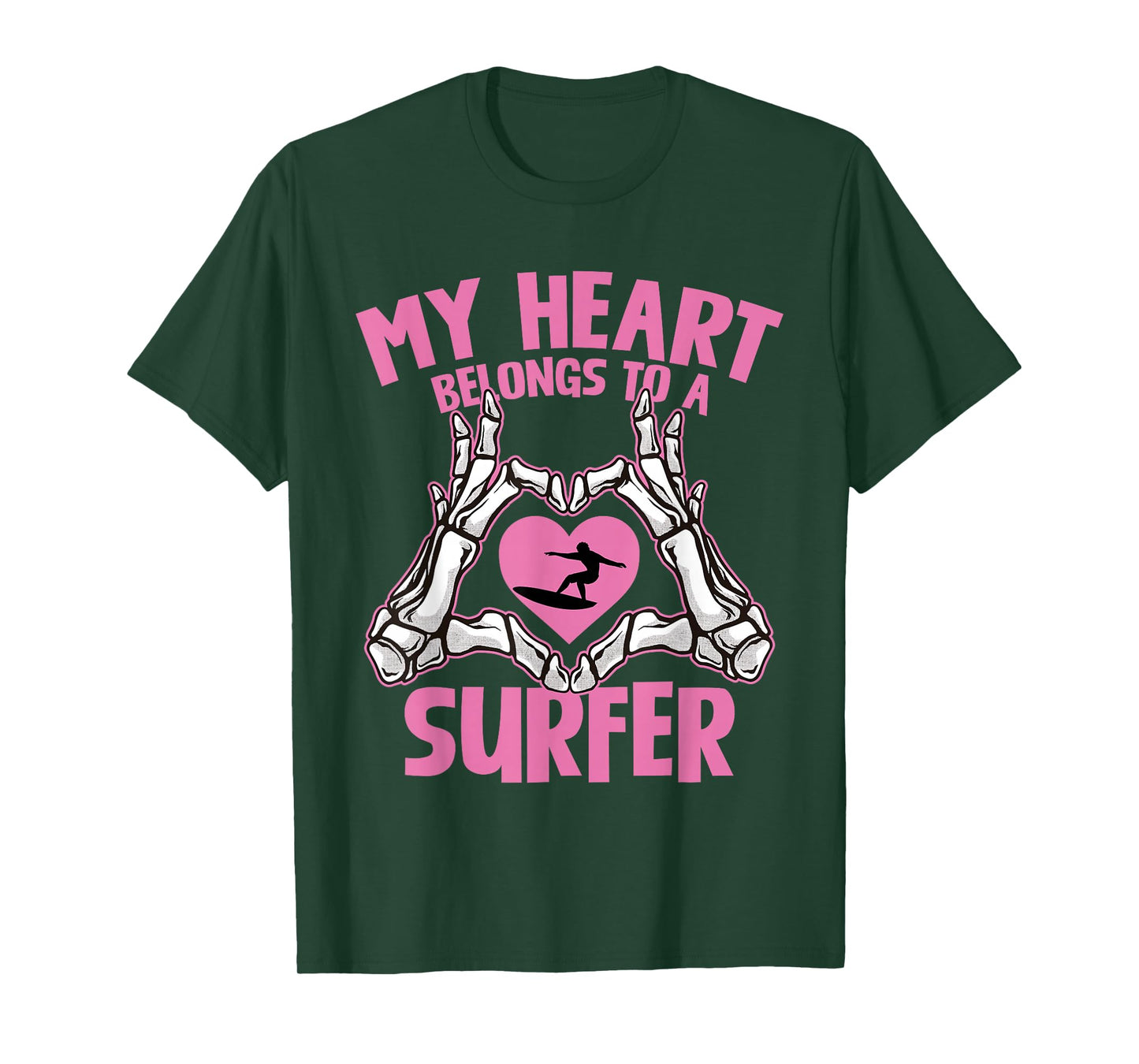 My Heart Belongs to A Surfer Skeleton Hands Heart T-Shirt