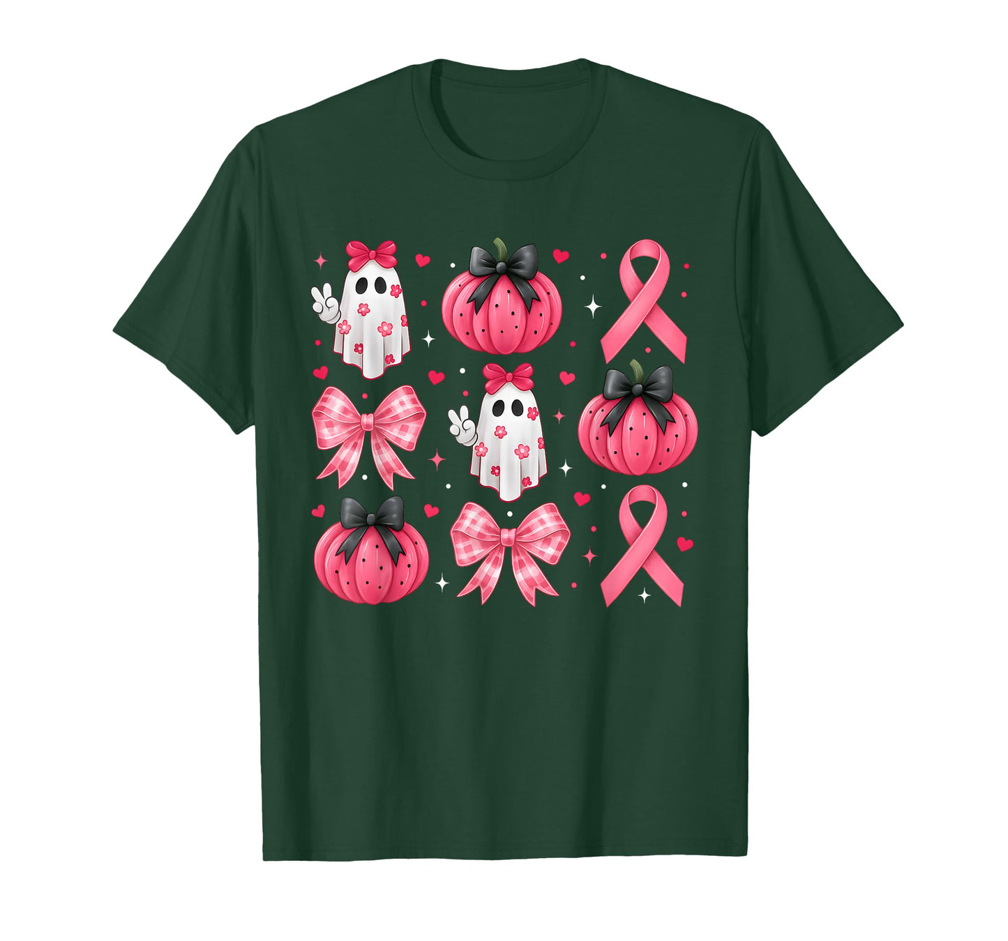 Pink Ghost Coquette Bow Halloween Breast Cancer Awareness T-Shirt