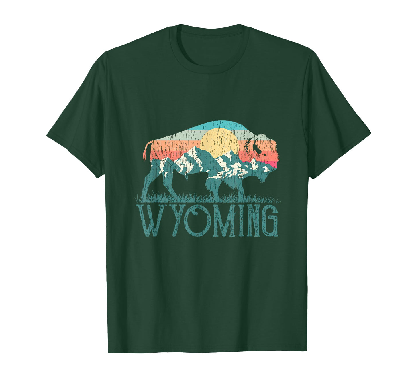 Bison Buffalo Retro Wyoming Tee WY Mountains Retro T-Shirt